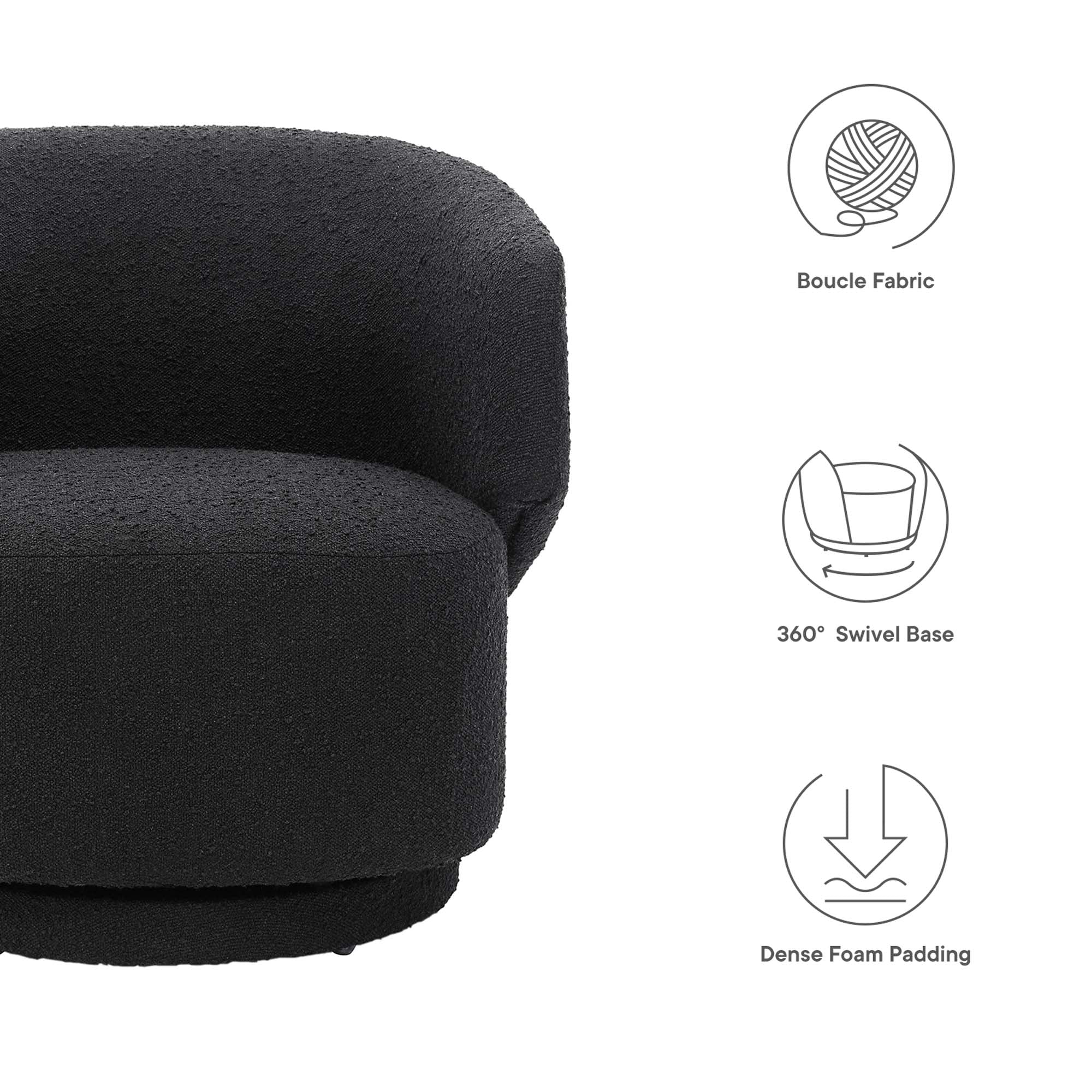 Celestia Boucle Fabric Swivel Chair - Black