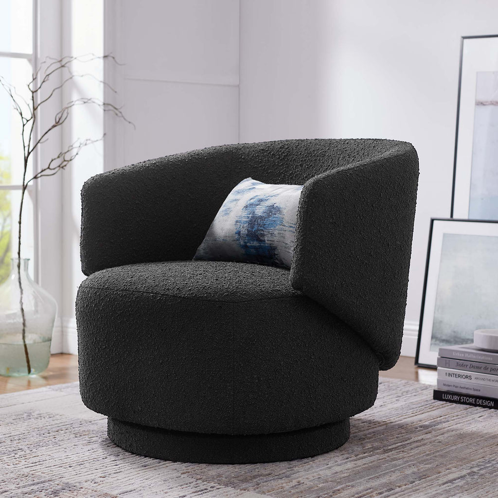 Celestia Boucle Fabric Swivel Chair - Black