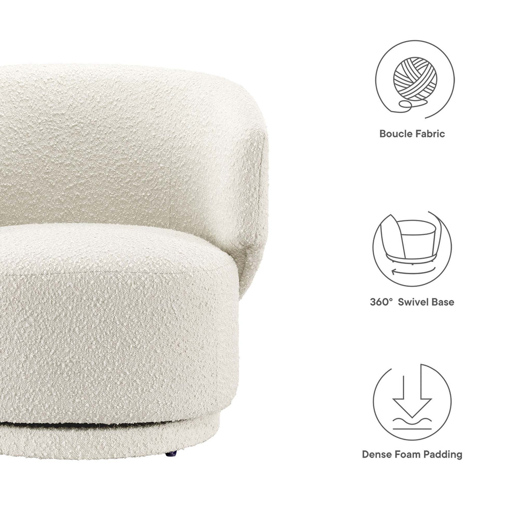 Celestia Boucle Fabric Swivel Chair - Ivory