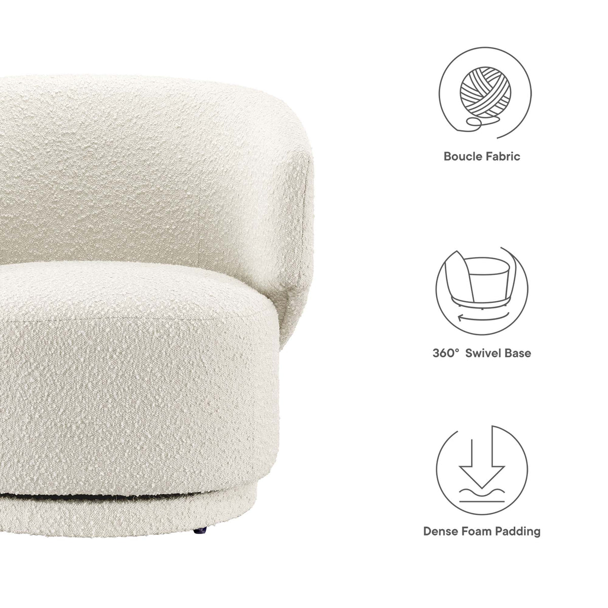 Celestia Boucle Fabric Swivel Chair - Ivory
