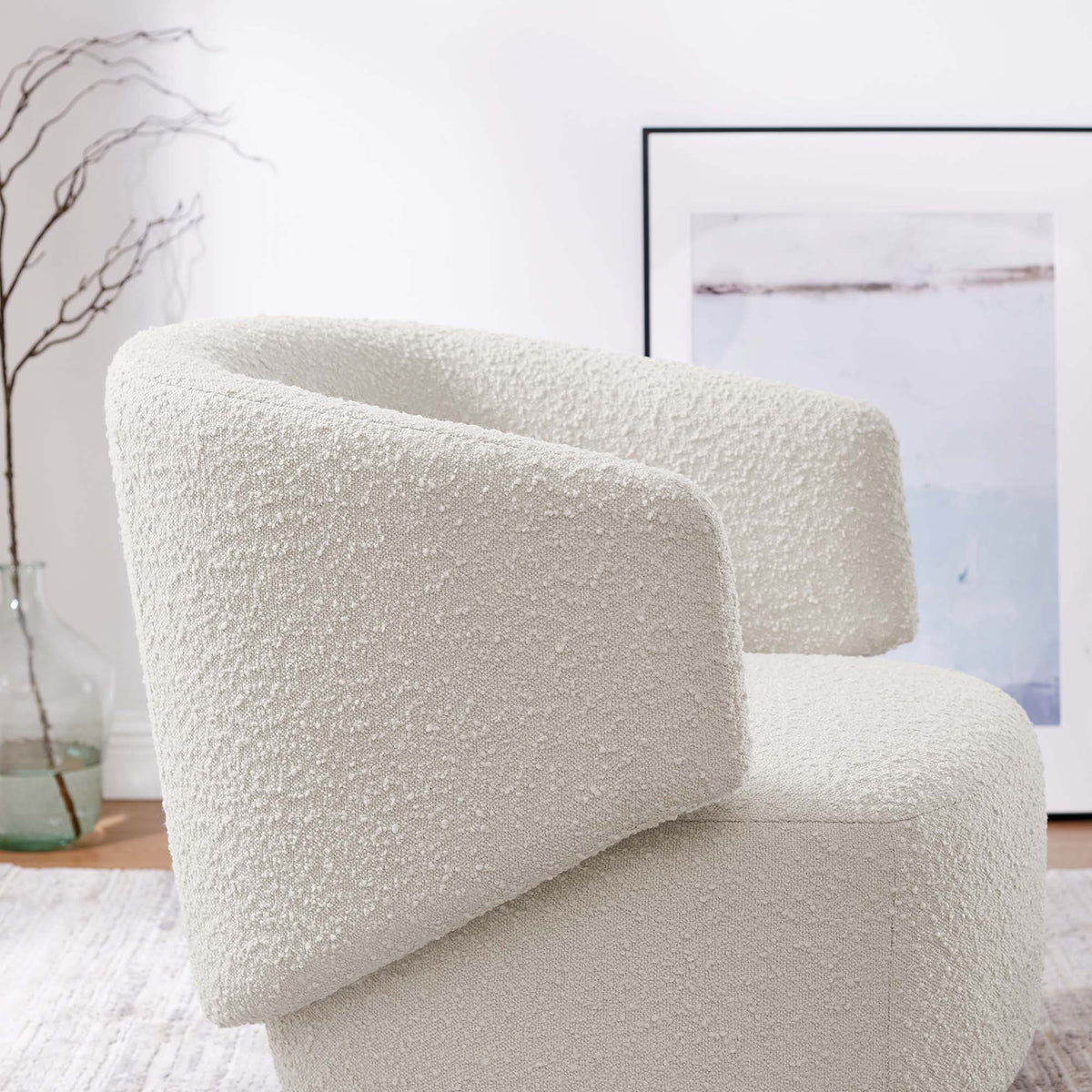 Celestia Boucle Fabric Swivel Chair - Ivory