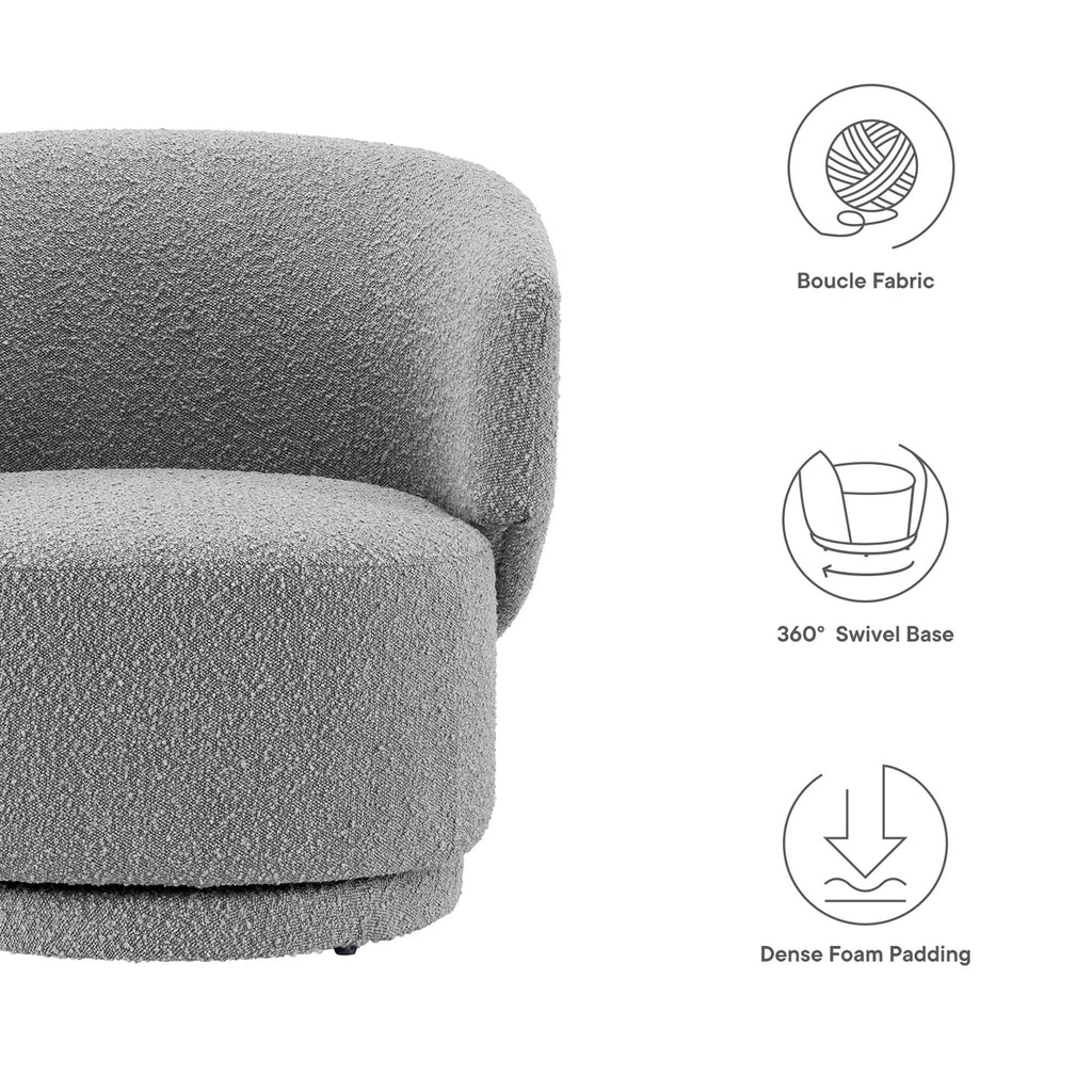 Celestia Boucle Fabric Swivel Chair - Light Gray