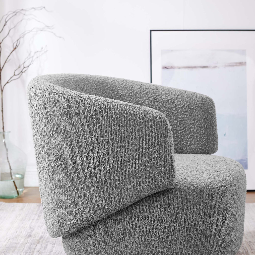 Celestia Boucle Fabric Swivel Chair - Light Gray