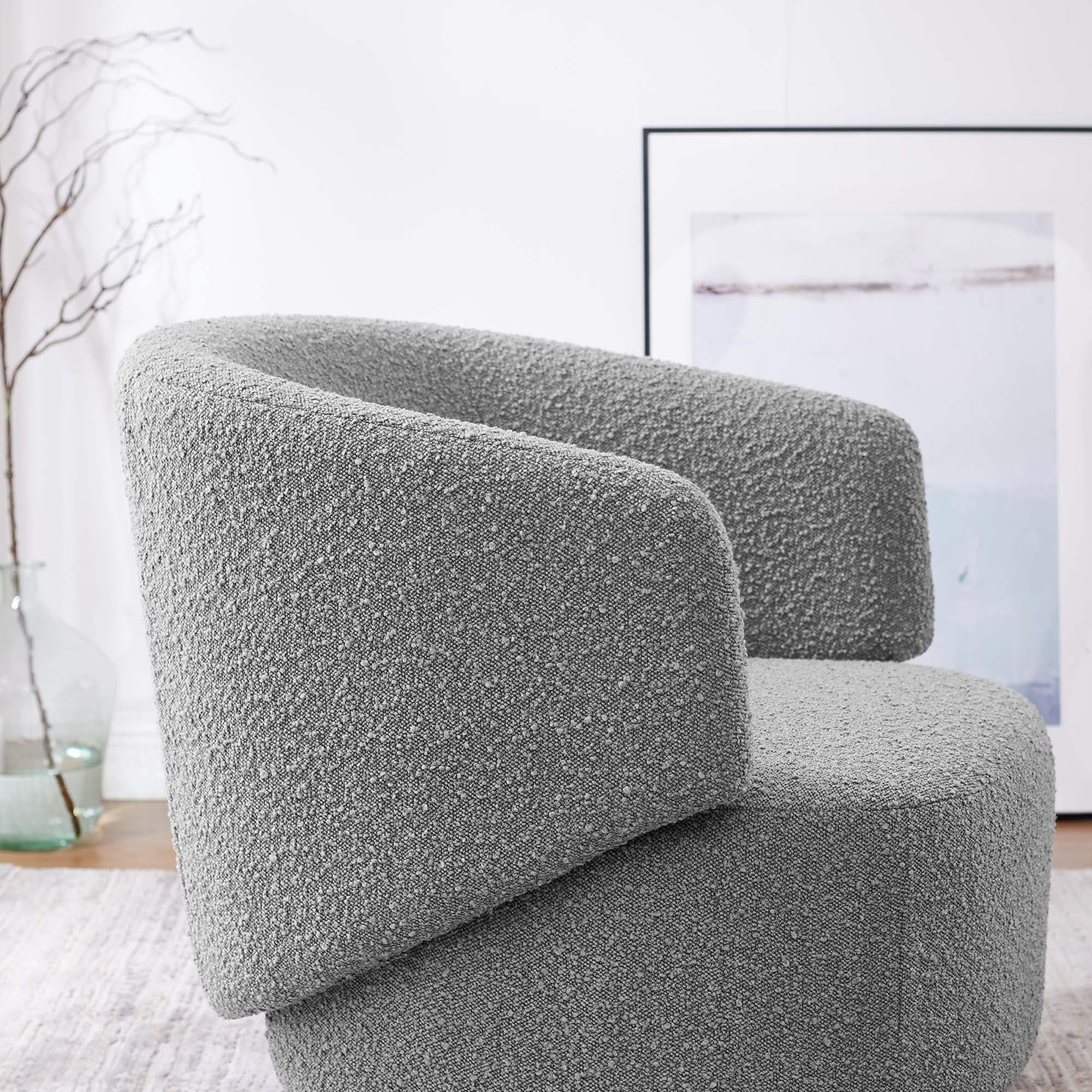 Celestia Boucle Fabric Swivel Chair - Light Gray