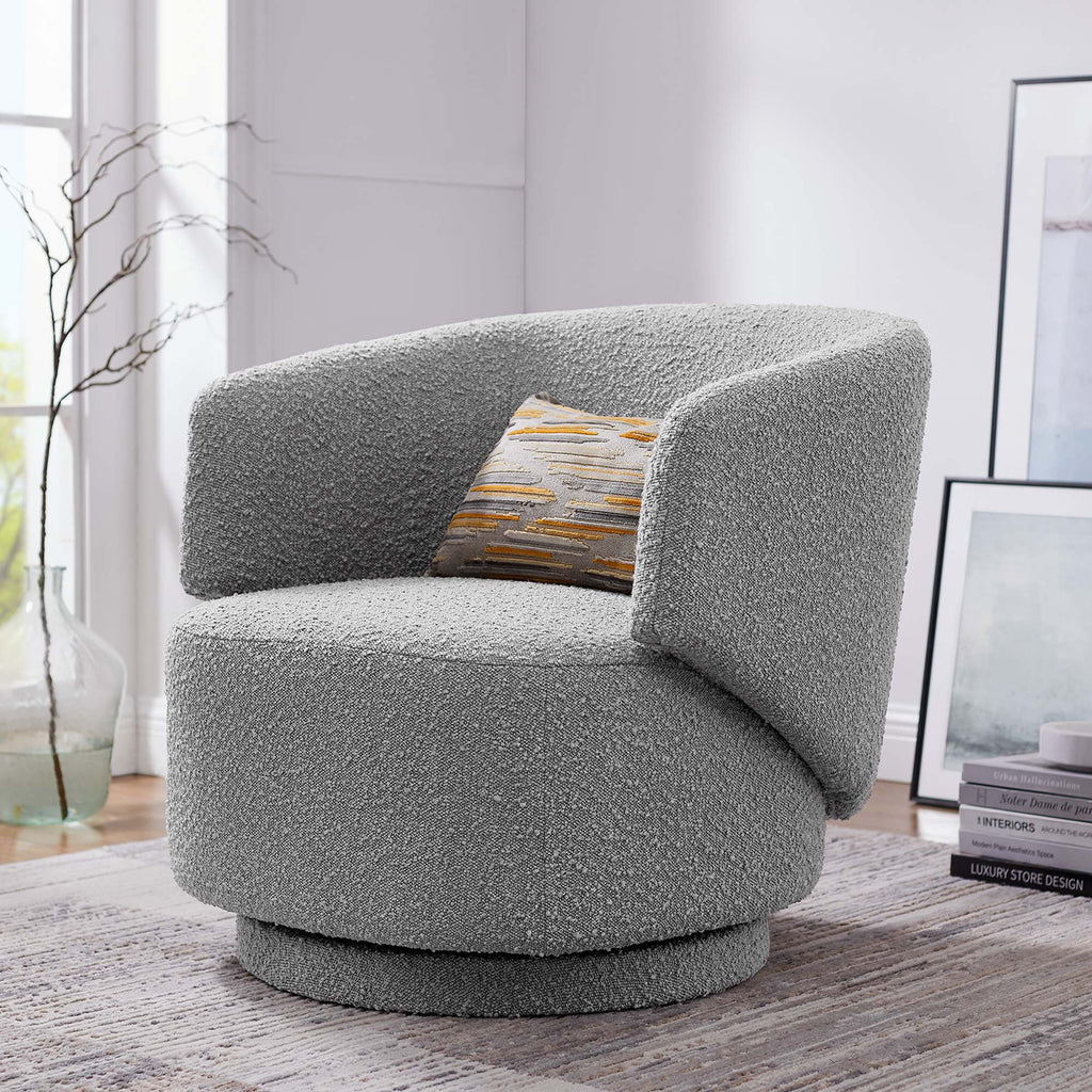 Celestia Boucle Fabric Swivel Chair - Light Gray
