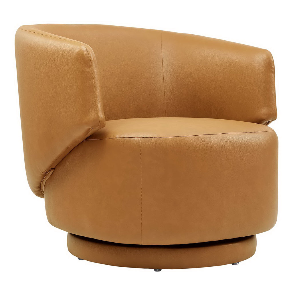 Celestia Vegan Leather Fabric and Wood Swivel Chair - Tan