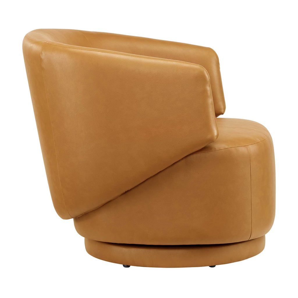 Celestia Vegan Leather Fabric and Wood Swivel Chair - Tan