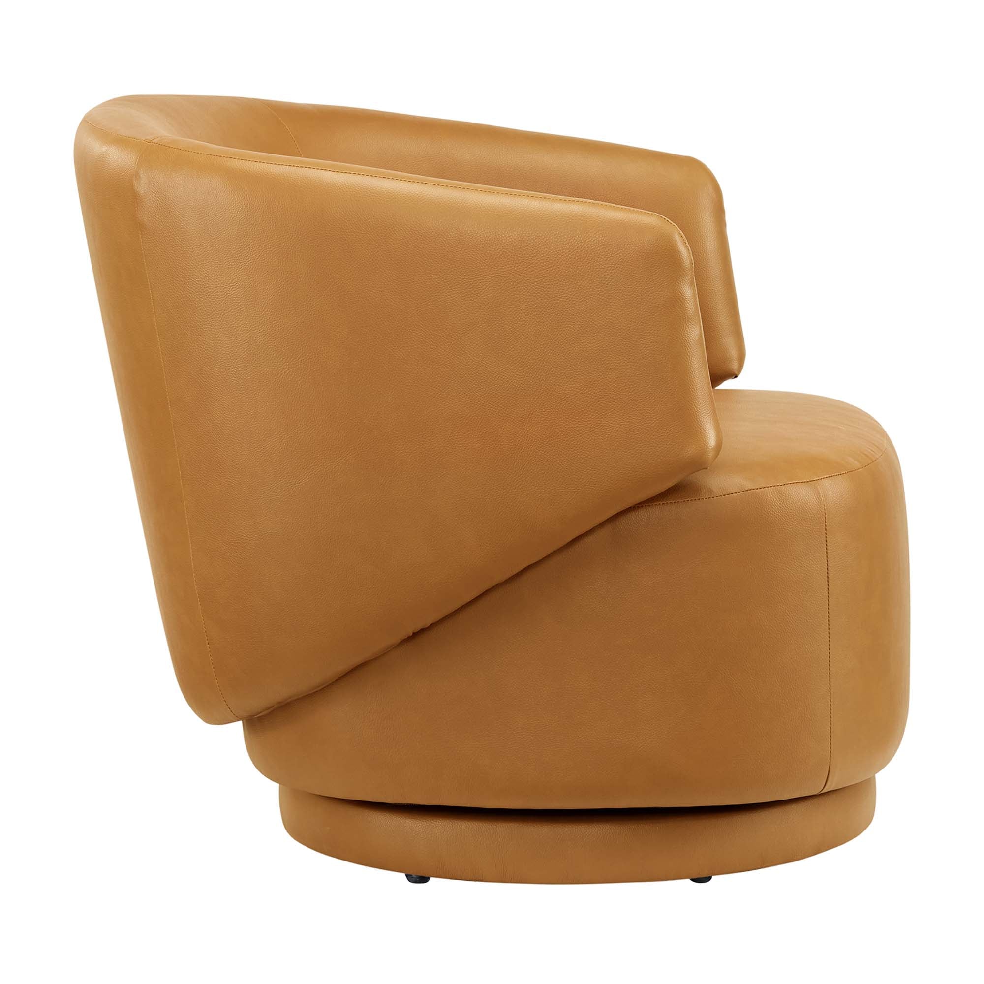 Celestia Vegan Leather Fabric and Wood Swivel Chair - Tan