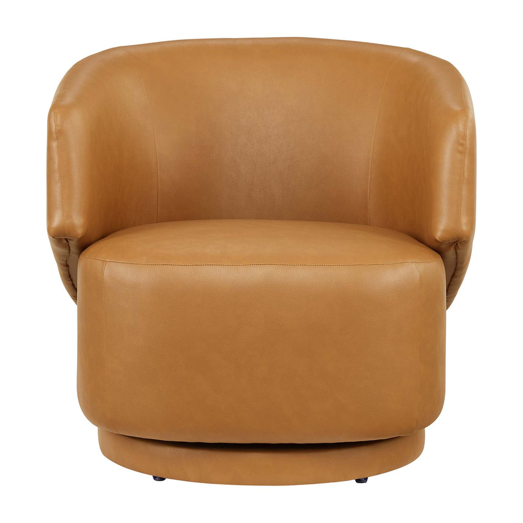Celestia Vegan Leather Fabric and Wood Swivel Chair - Tan