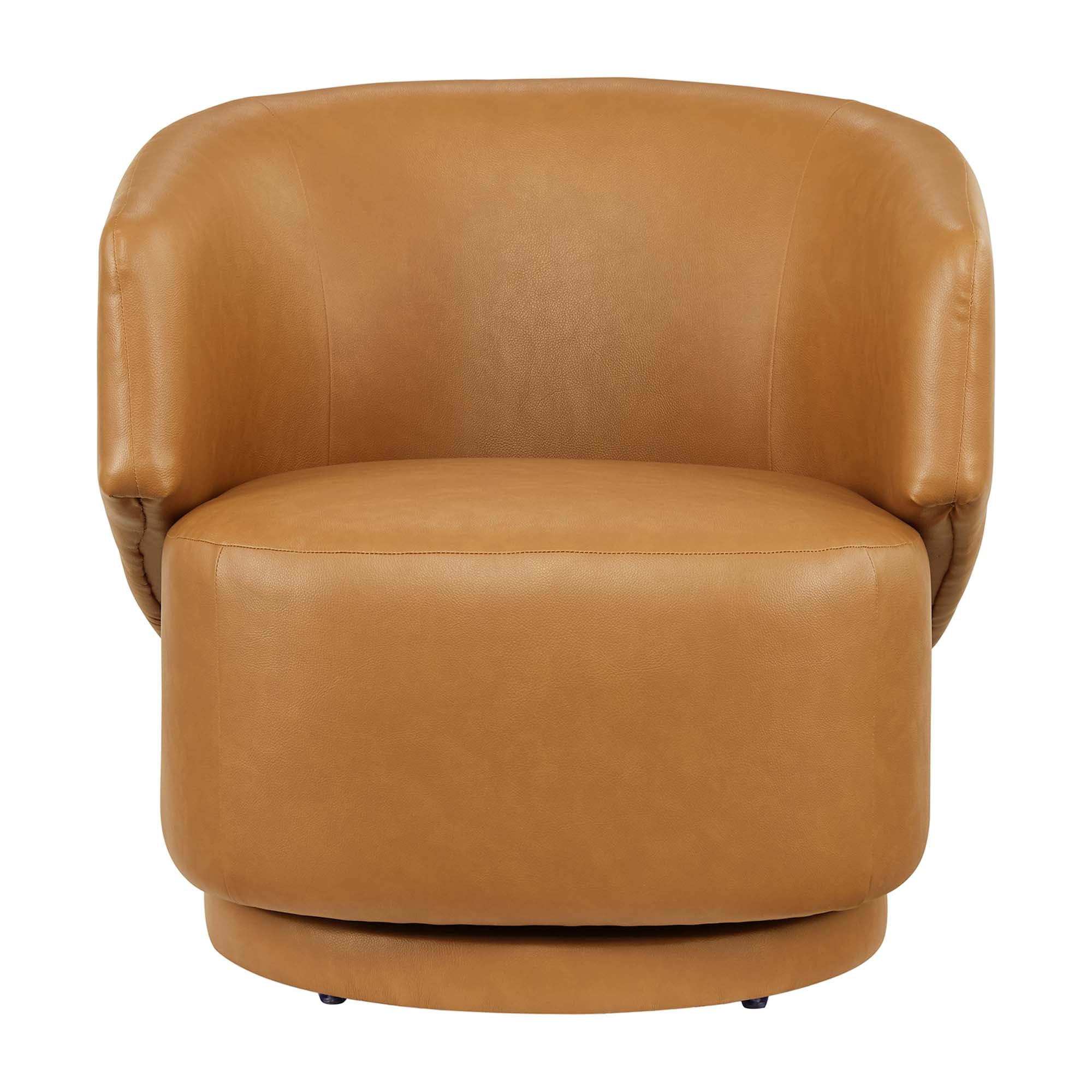 Celestia Vegan Leather Fabric and Wood Swivel Chair - Tan
