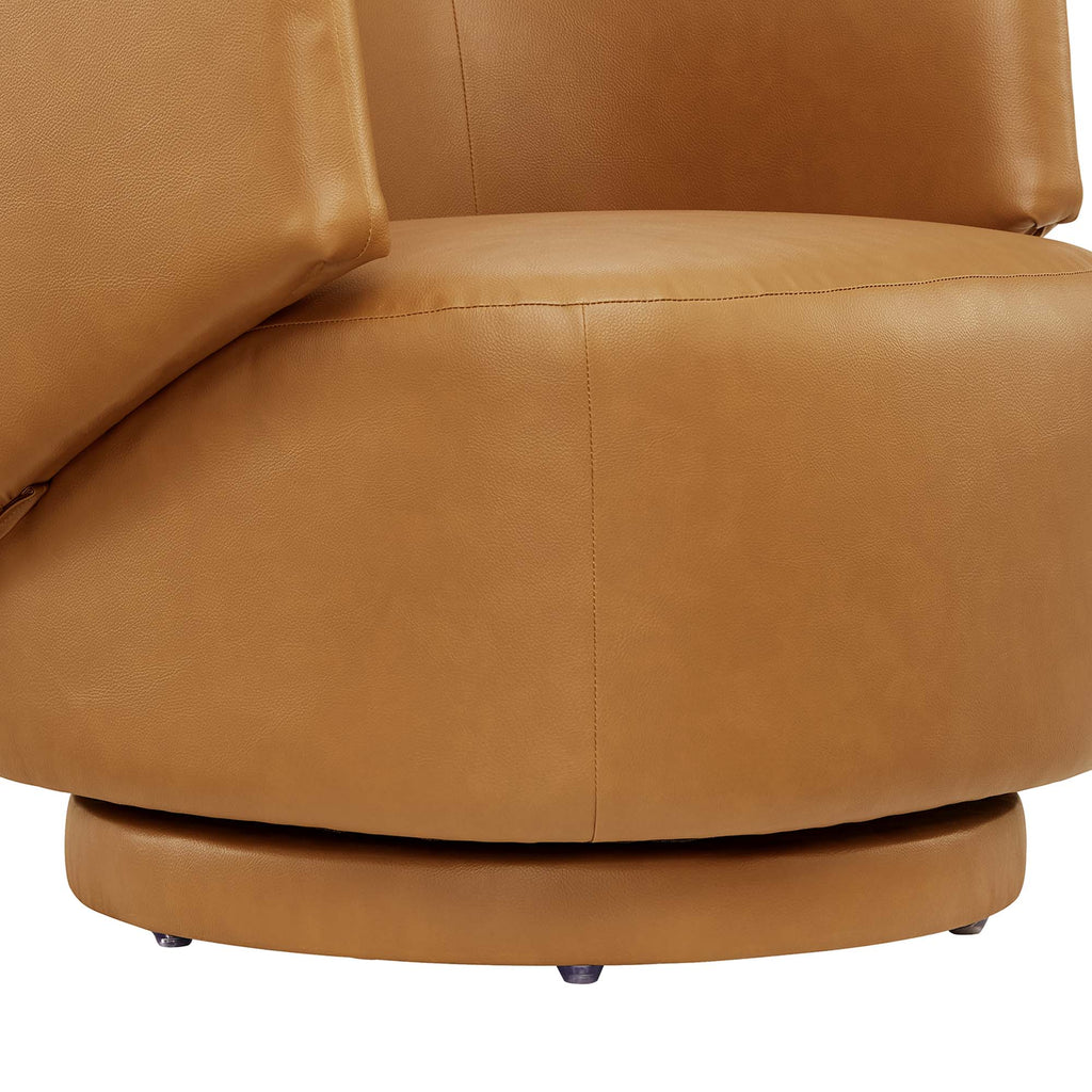 Celestia Vegan Leather Fabric and Wood Swivel Chair - Tan
