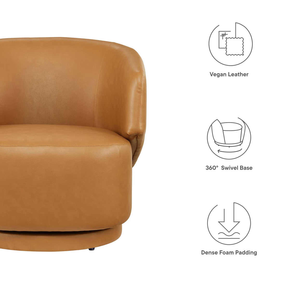 Celestia Vegan Leather Fabric and Wood Swivel Chair - Tan