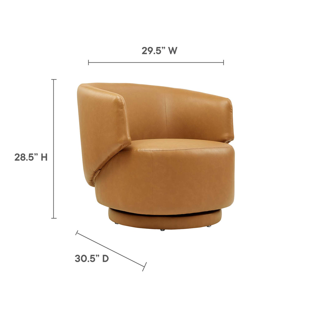 Celestia Vegan Leather Fabric and Wood Swivel Chair - Tan