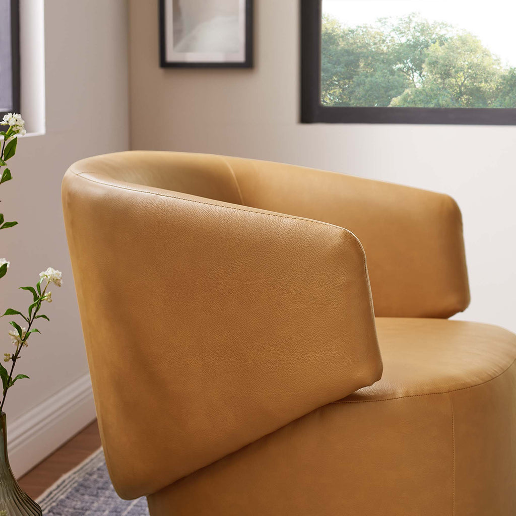 Celestia Vegan Leather Fabric and Wood Swivel Chair - Tan