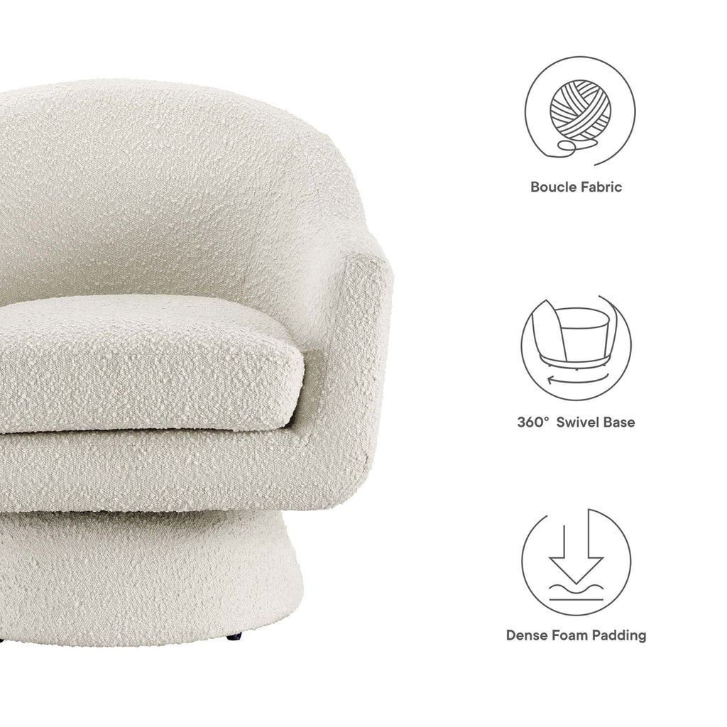 Astral Boucle Fabric Swivel Chair - Ivory