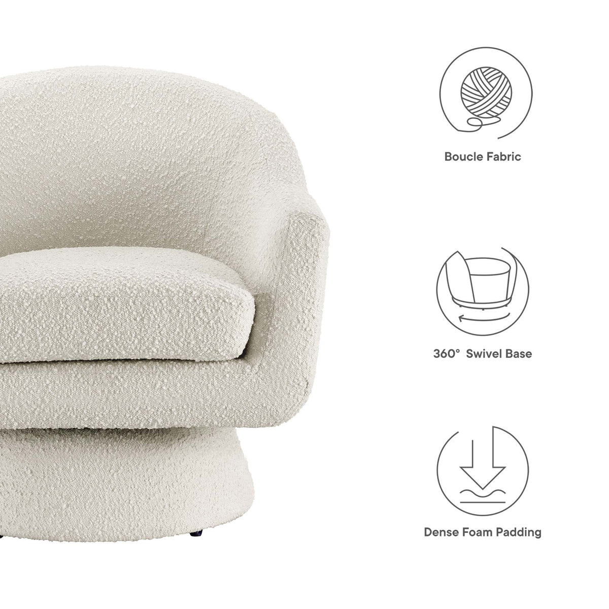 Astral Boucle Fabric Swivel Chair - Ivory