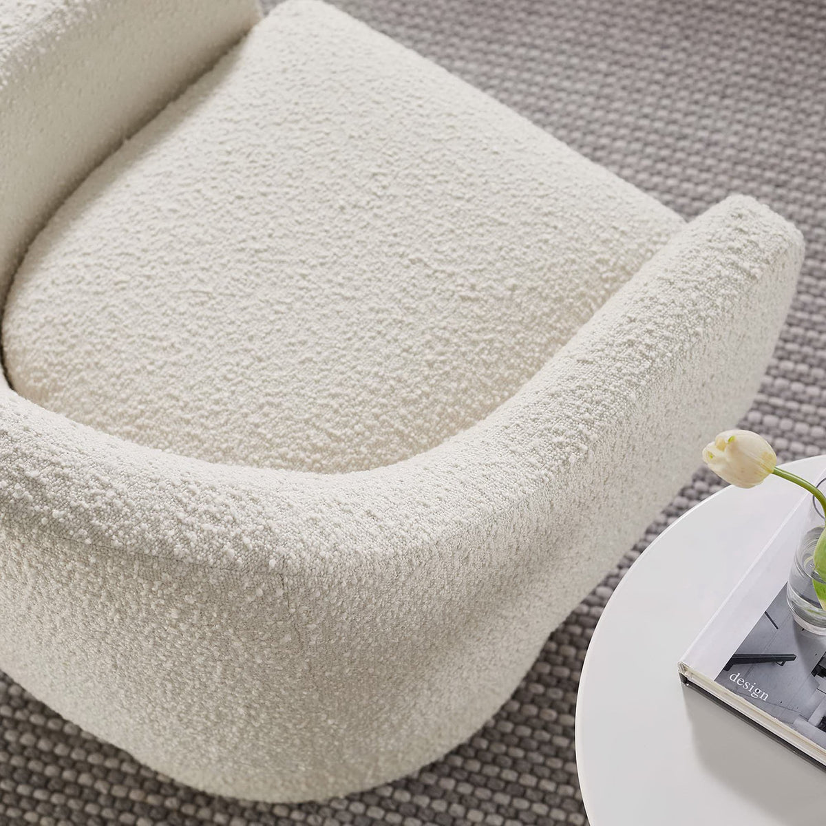 Astral Boucle Fabric Swivel Chair - Ivory