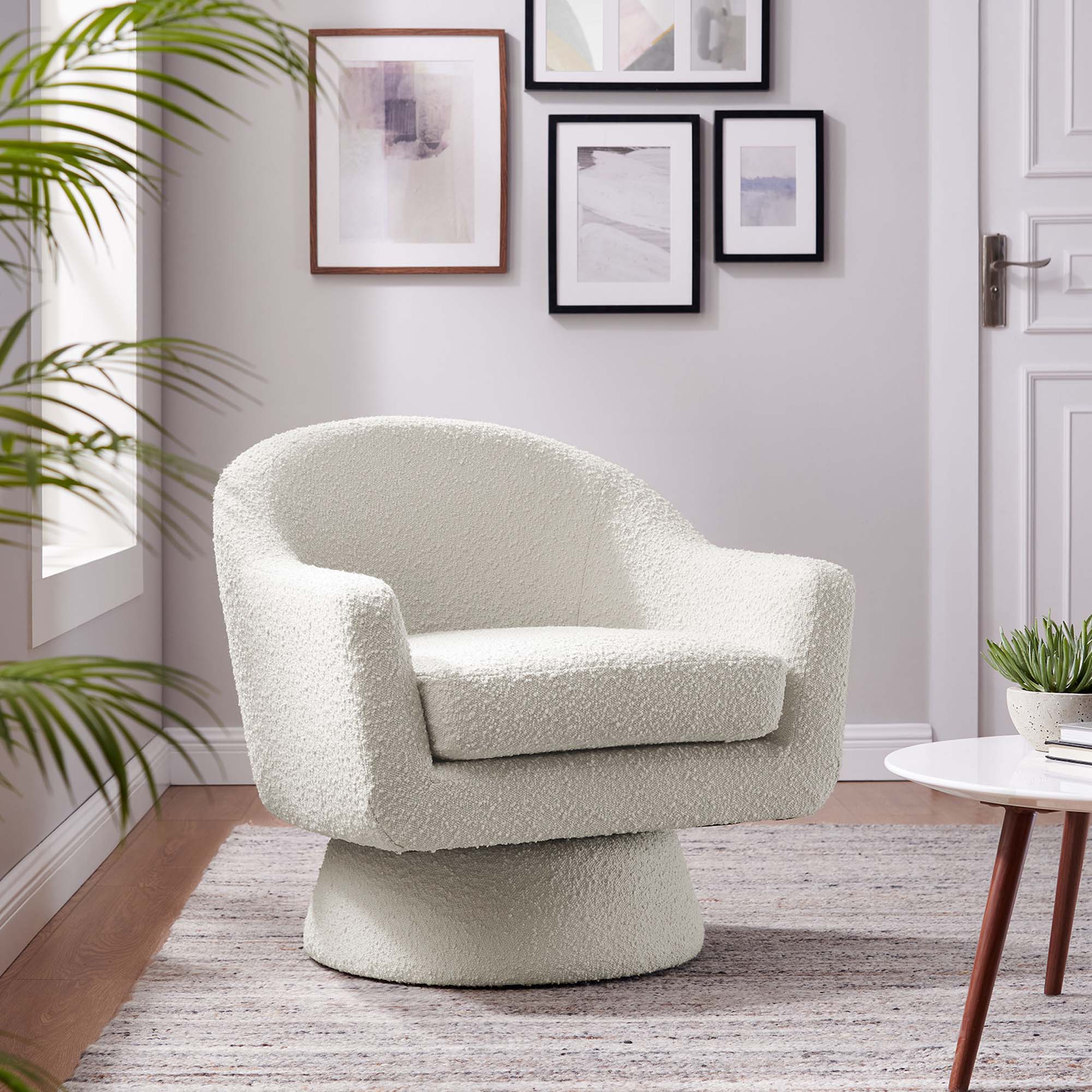 Astral Boucle Fabric Swivel Chair - Ivory