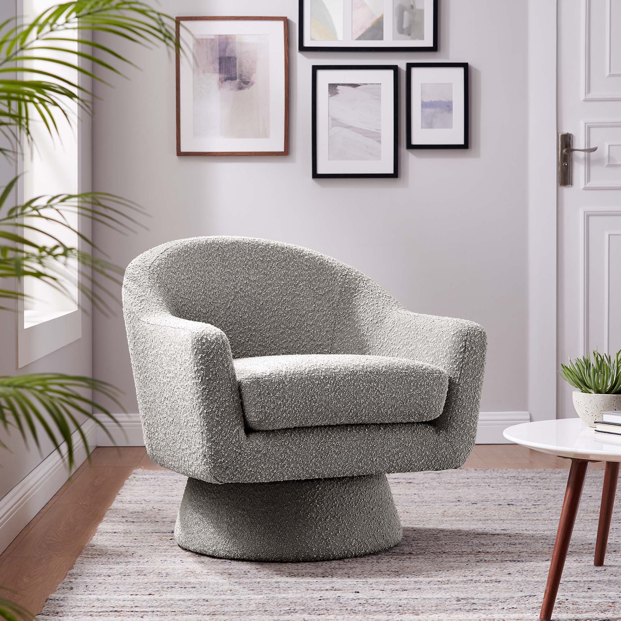 Astral Boucle Fabric Swivel Chair - Taupe