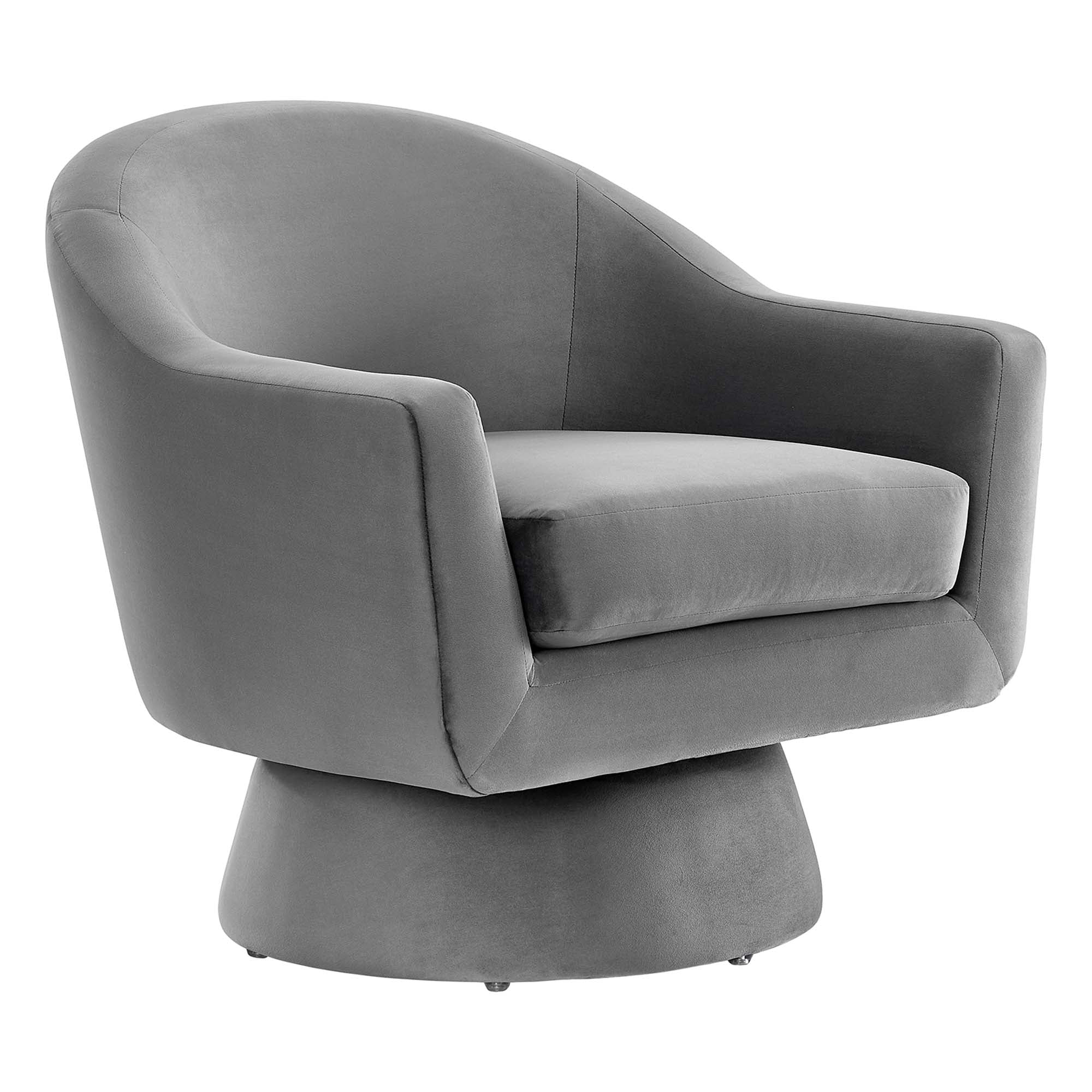 Astral Performance Velvet Fabric and Wood Swivel Chair - Gray