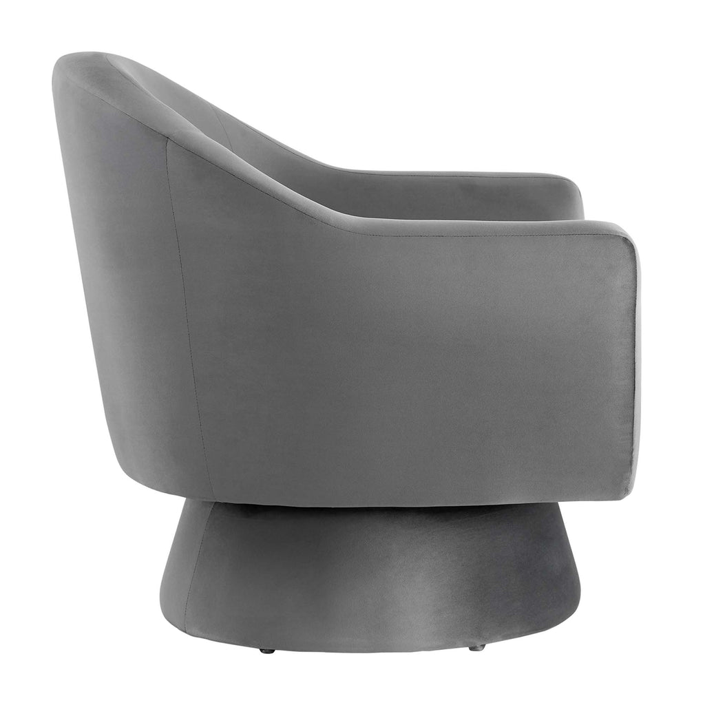 Astral Performance Velvet Fabric and Wood Swivel Chair - Gray
