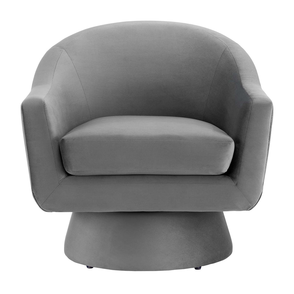 Astral Performance Velvet Fabric and Wood Swivel Chair - Gray