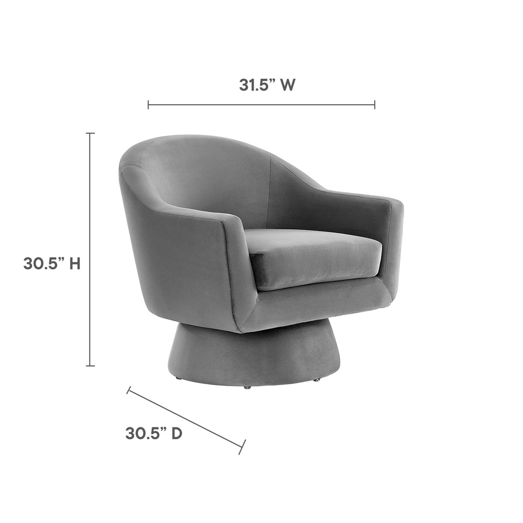 Astral Performance Velvet Fabric and Wood Swivel Chair - Gray