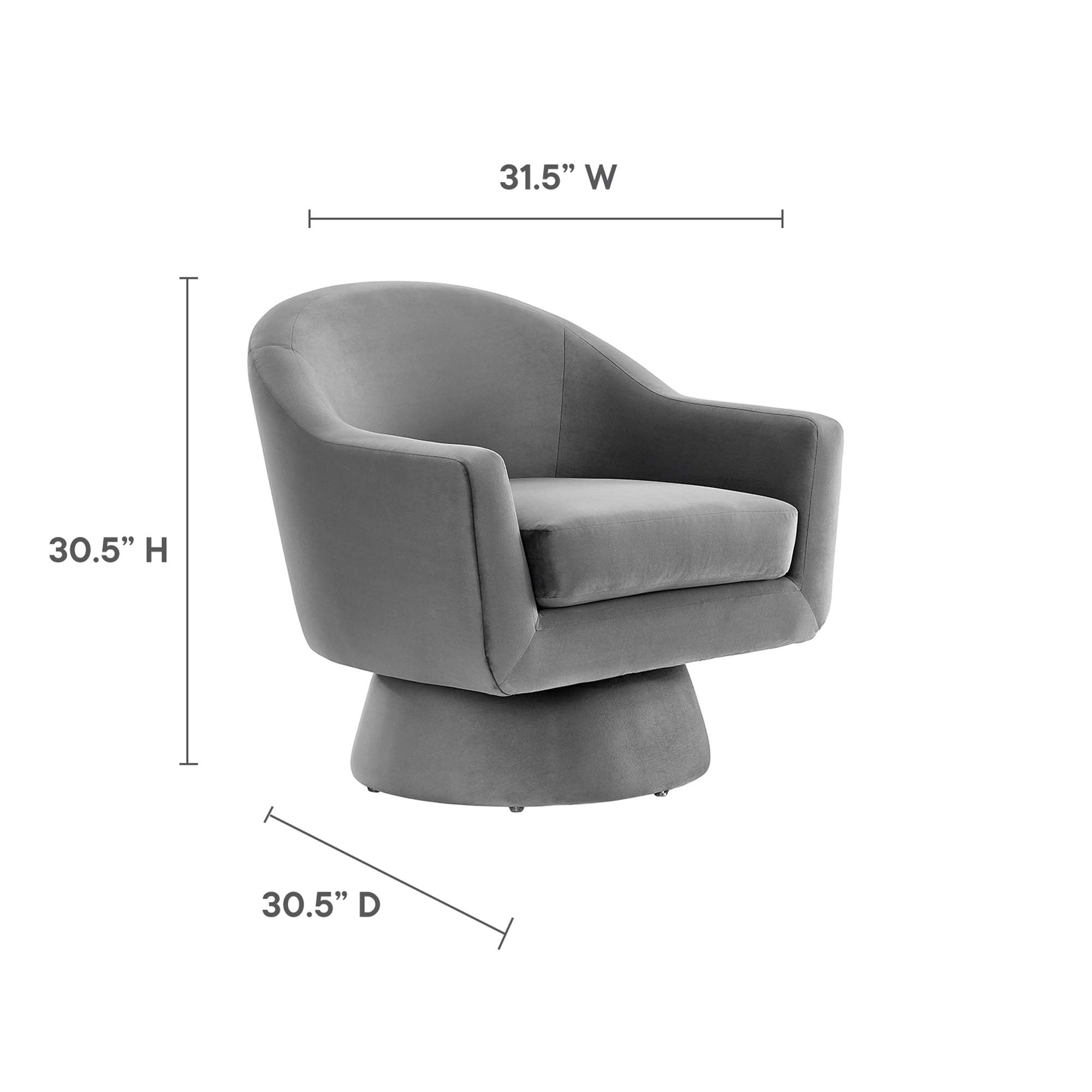 Astral Performance Velvet Fabric and Wood Swivel Chair - Gray