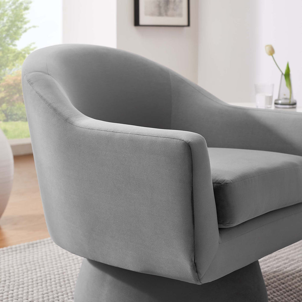 Astral Performance Velvet Fabric and Wood Swivel Chair - Gray