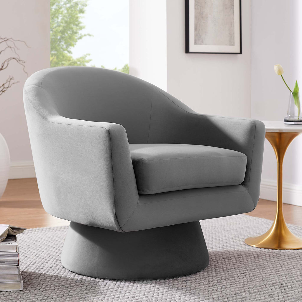 Astral Performance Velvet Fabric and Wood Swivel Chair - Gray