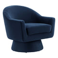 Astral Performance Velvet Fabric and Wood Swivel Chair - Midnight Blue