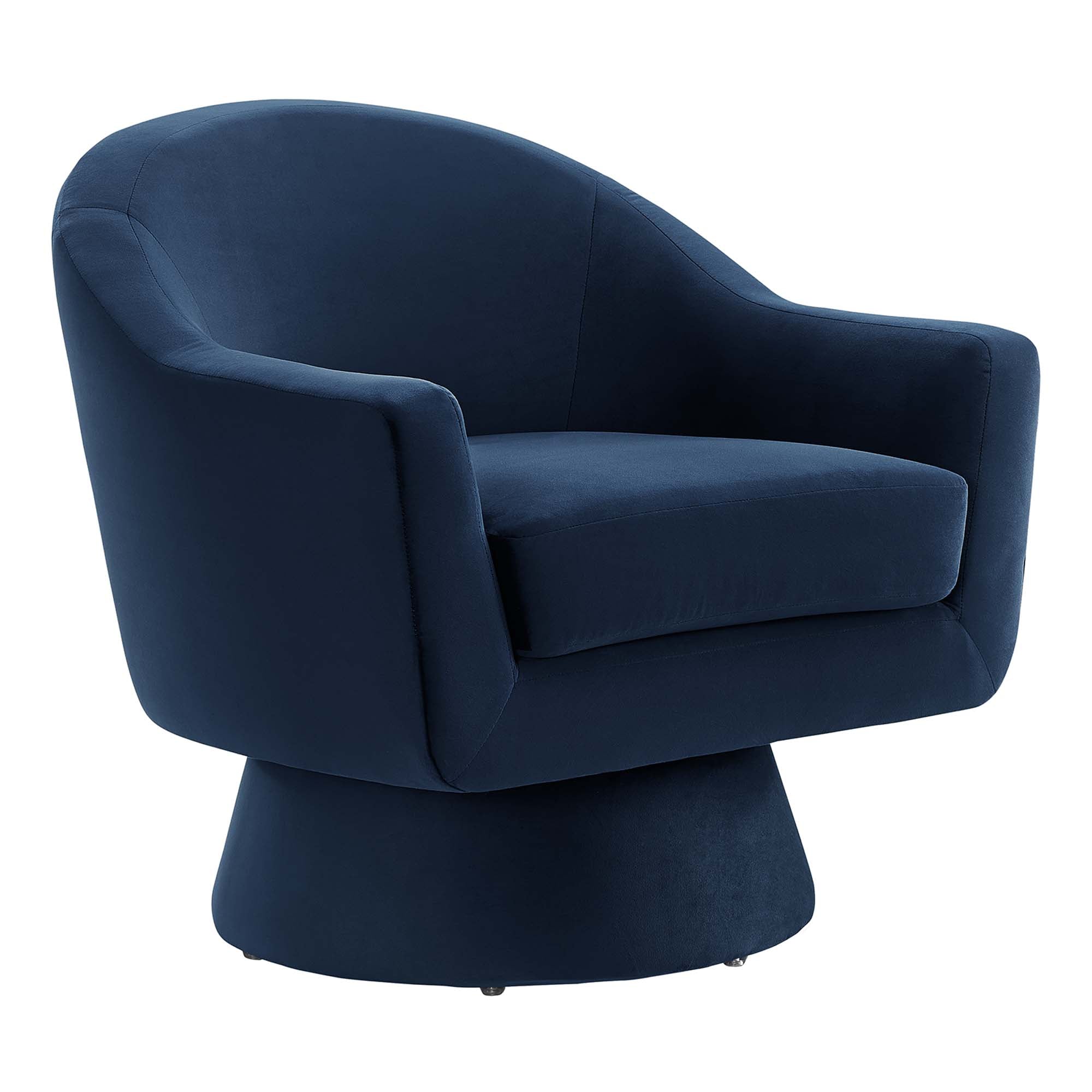 Astral Performance Velvet Fabric and Wood Swivel Chair - Midnight Blue