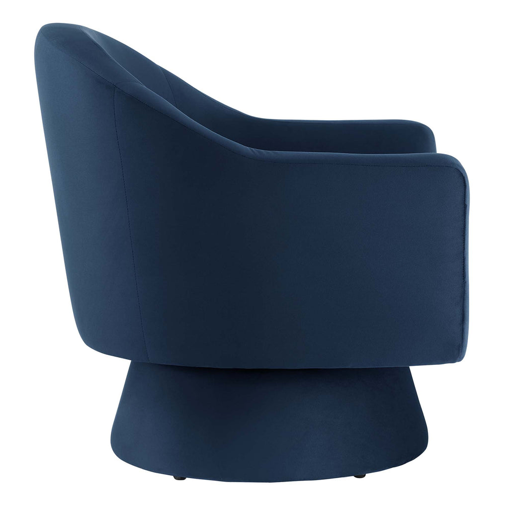 Astral Performance Velvet Fabric and Wood Swivel Chair - Midnight Blue