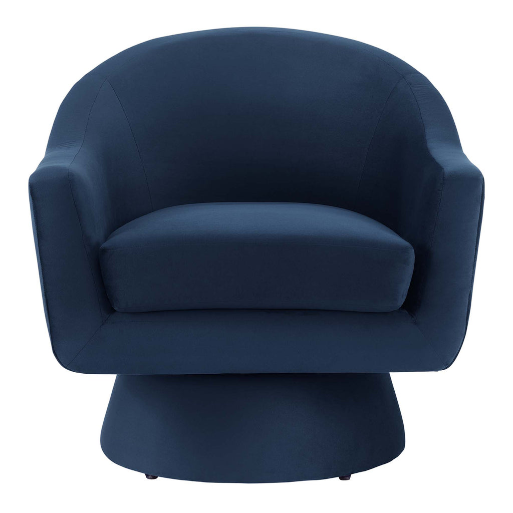 Astral Performance Velvet Fabric and Wood Swivel Chair - Midnight Blue