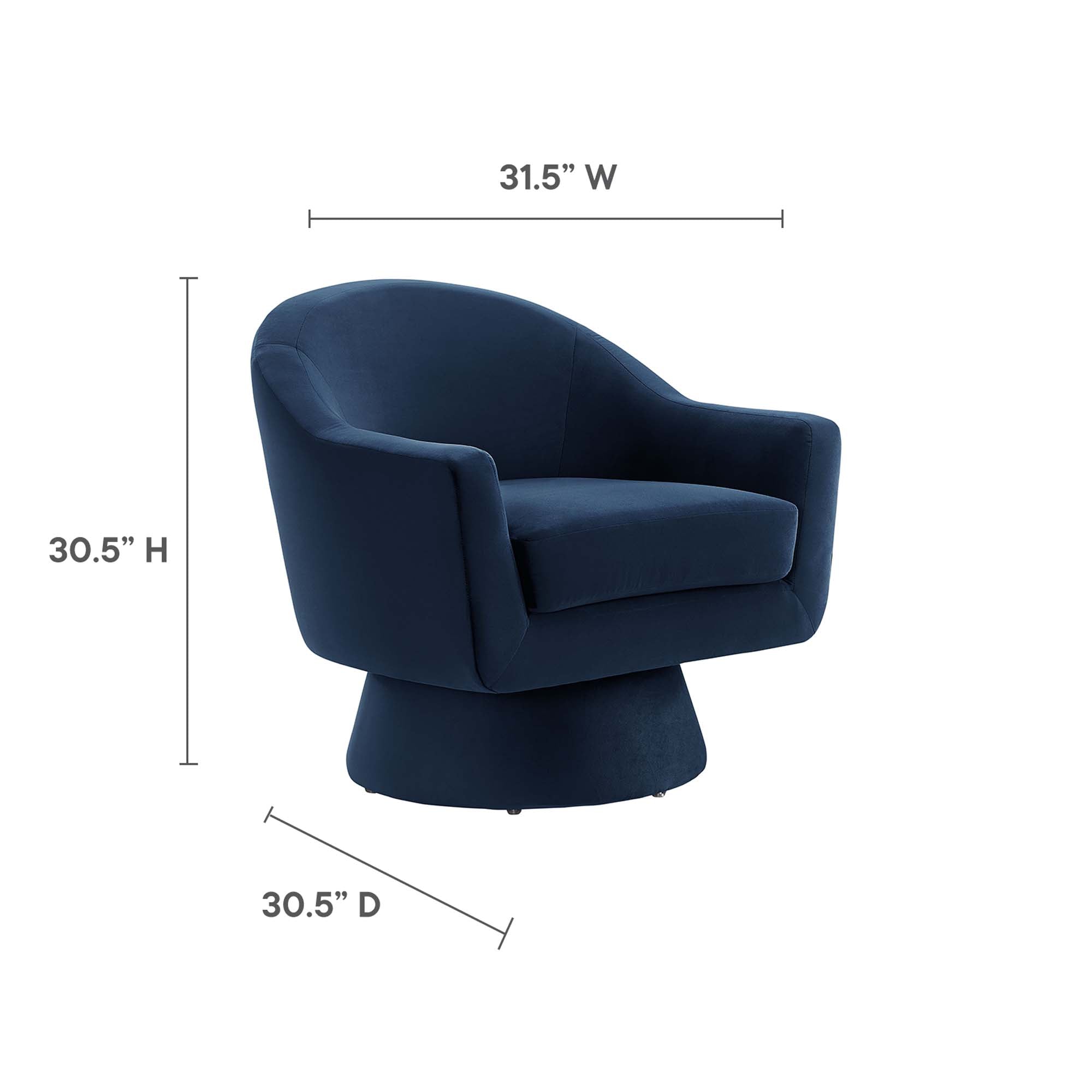 Astral Performance Velvet Fabric and Wood Swivel Chair - Midnight Blue