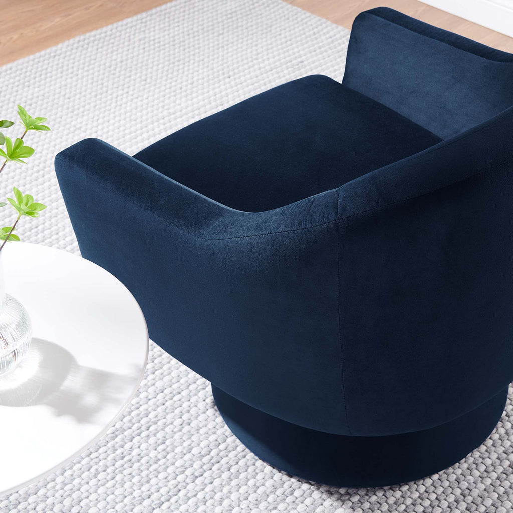 Astral Performance Velvet Fabric and Wood Swivel Chair - Midnight Blue