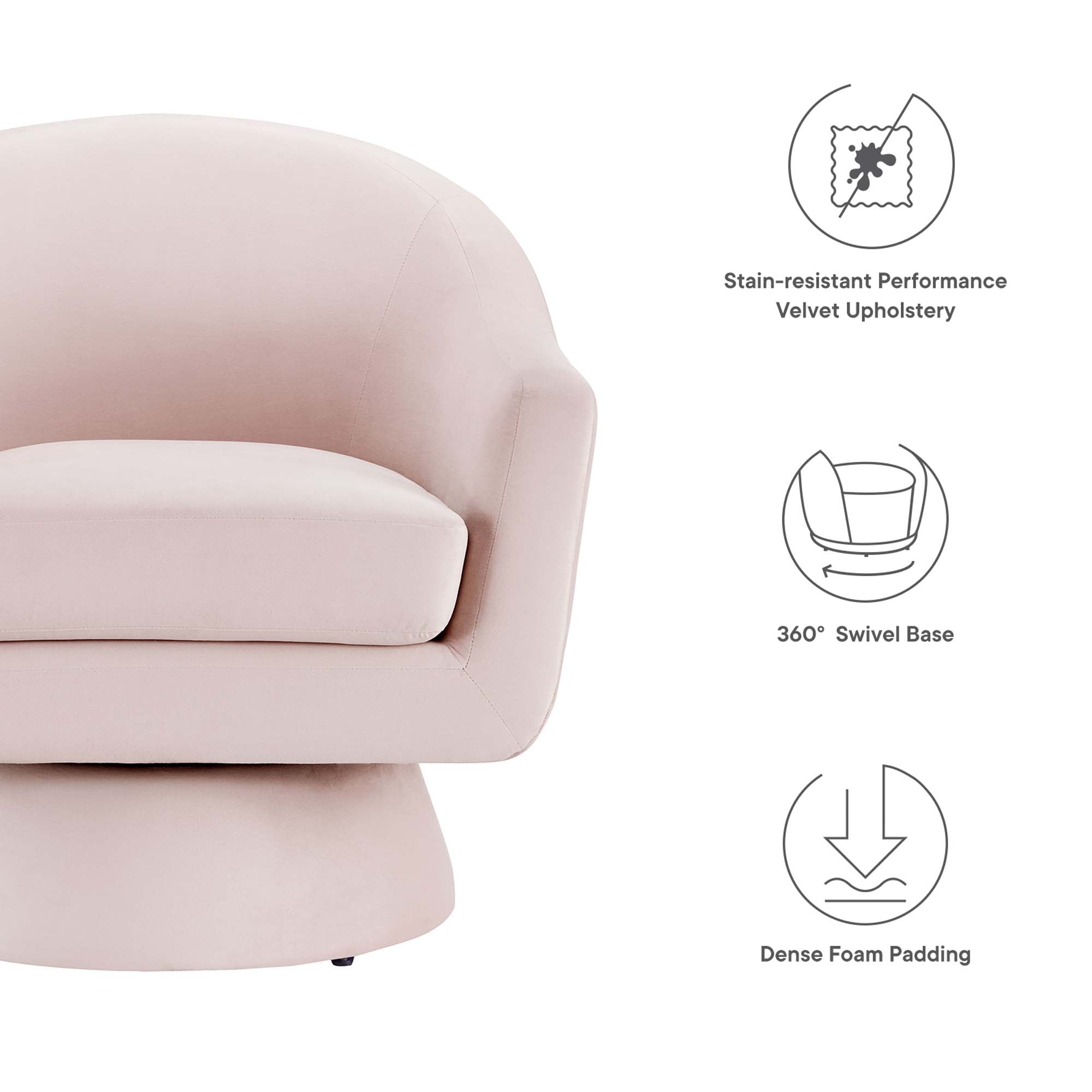Astral Performance Velvet Fabric and Wood Swivel Chair - Pink