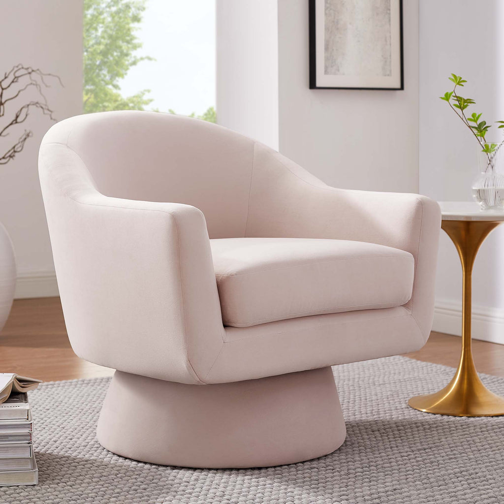 Astral Performance Velvet Fabric and Wood Swivel Chair - Pink