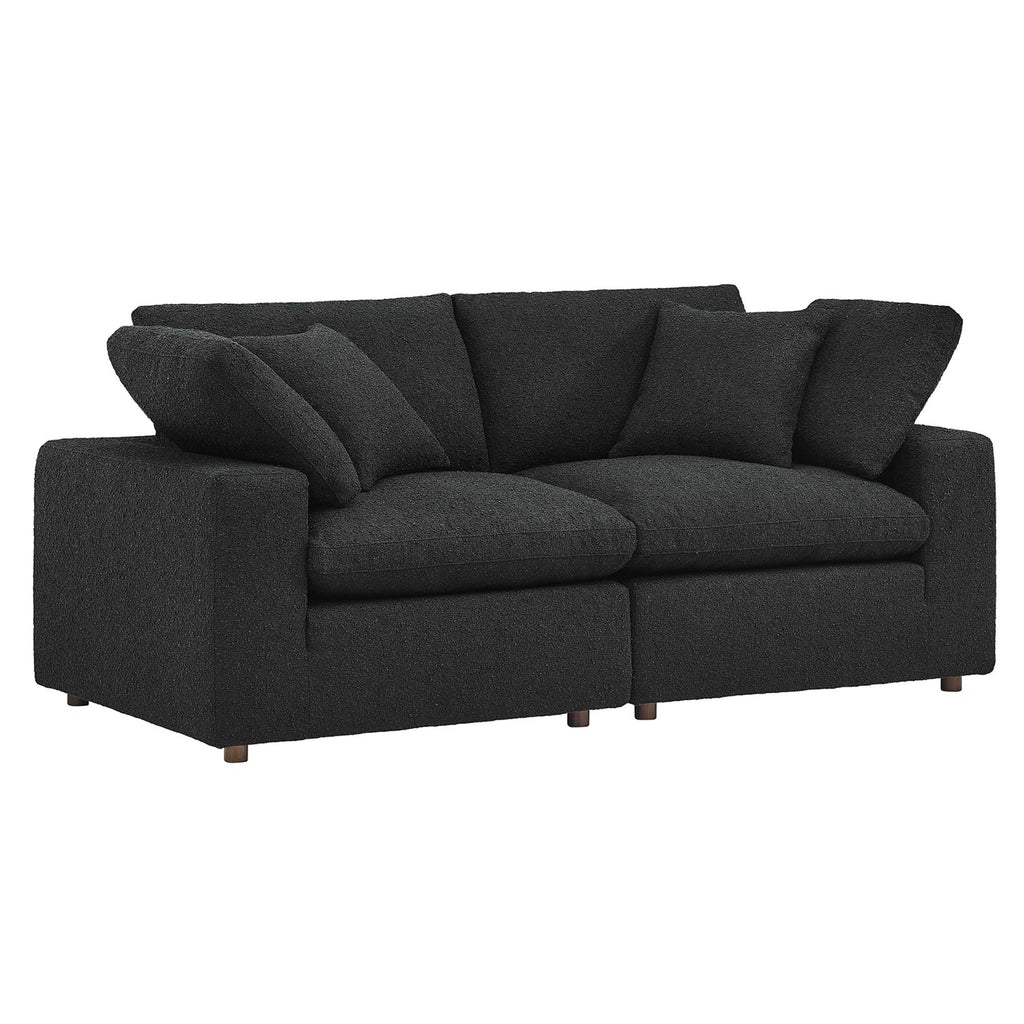 Commix Down Filled Overstuffed Boucle Fabric Loveseat - Black
