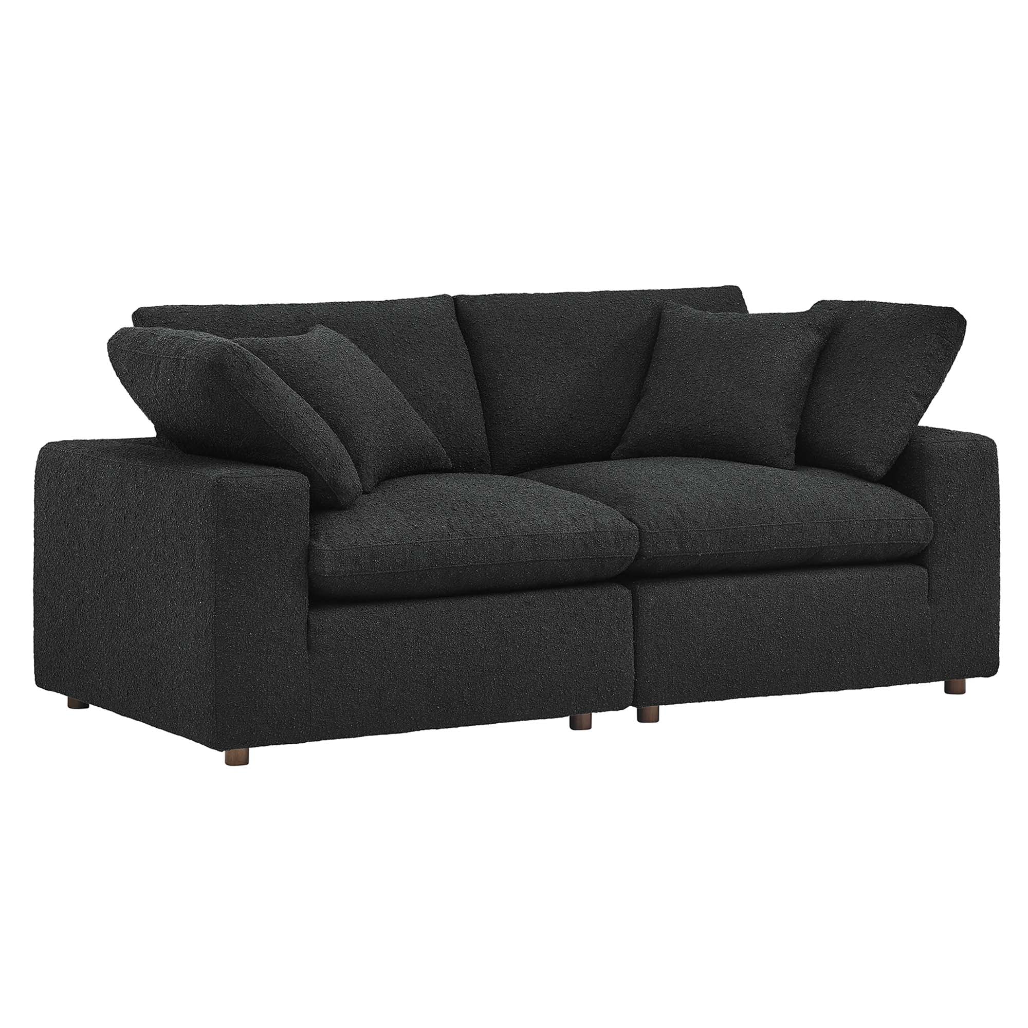 Commix Down Filled Overstuffed Boucle Fabric Loveseat - Black