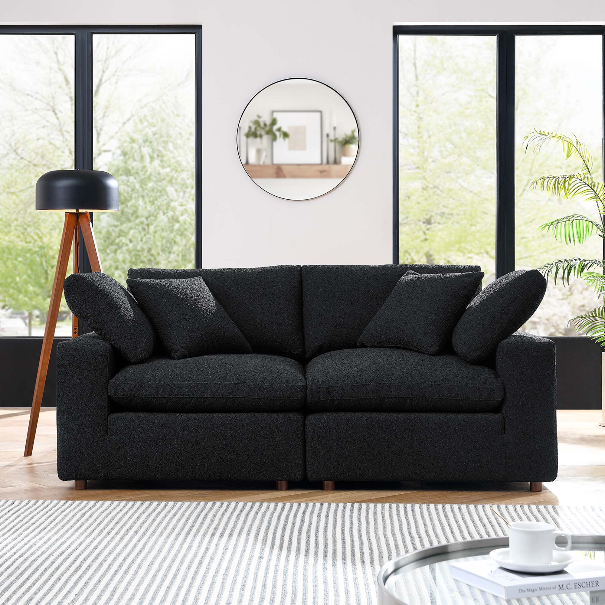 Commix Down Filled Overstuffed Boucle Fabric Loveseat - Black