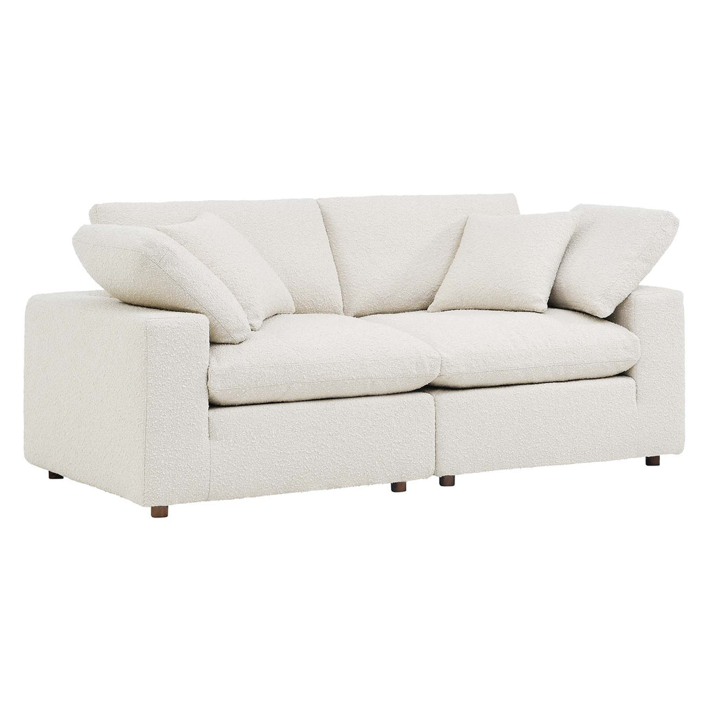Commix Down Filled Overstuffed Boucle Fabric Loveseat - Ivory