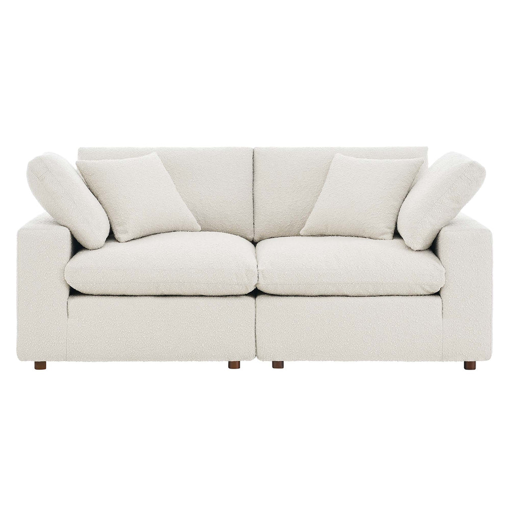 Commix Down Filled Overstuffed Boucle Fabric Loveseat - Ivory