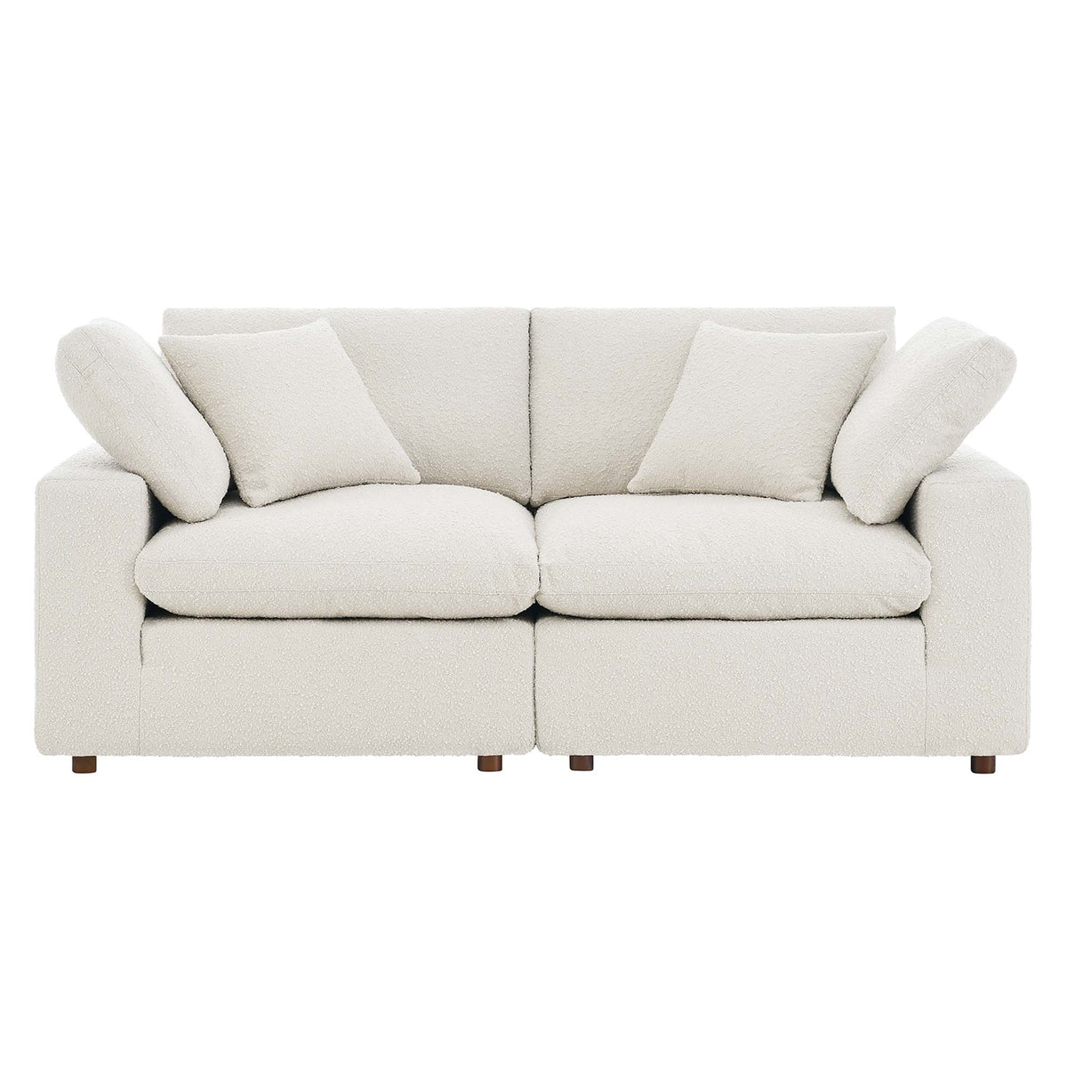 Commix Down Filled Overstuffed Boucle Fabric Loveseat - Ivory