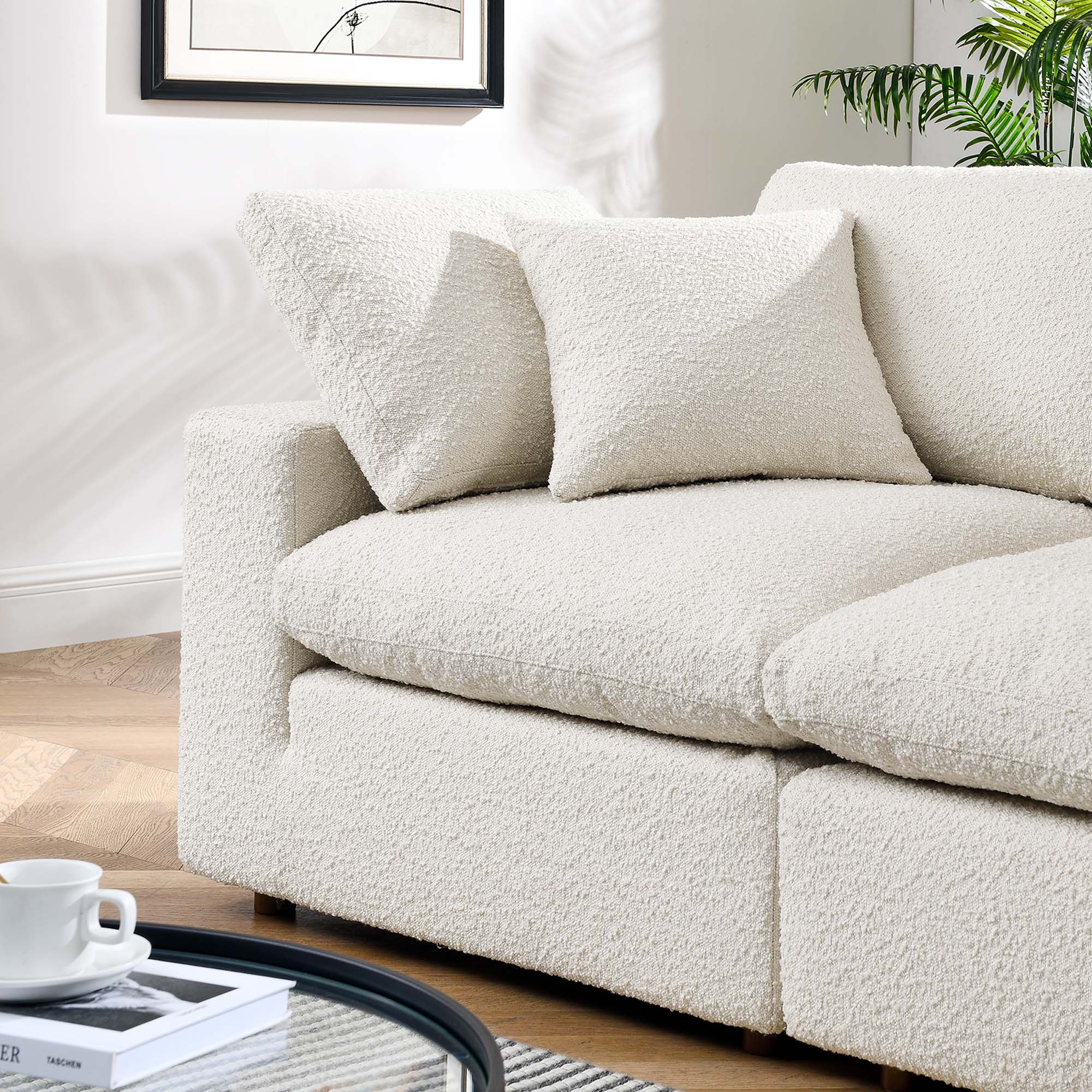 Commix Down Filled Overstuffed Boucle Fabric Loveseat - Ivory