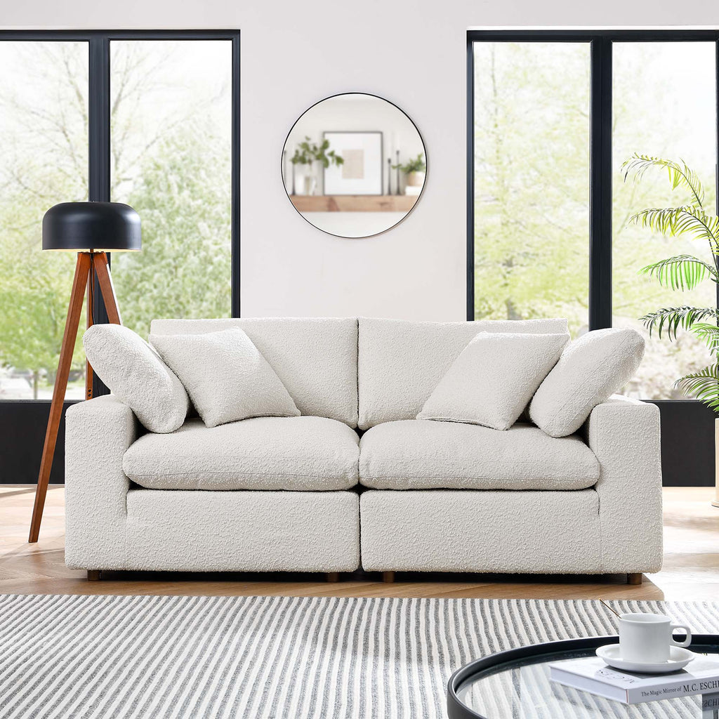 Commix Down Filled Overstuffed Boucle Fabric Loveseat - Ivory