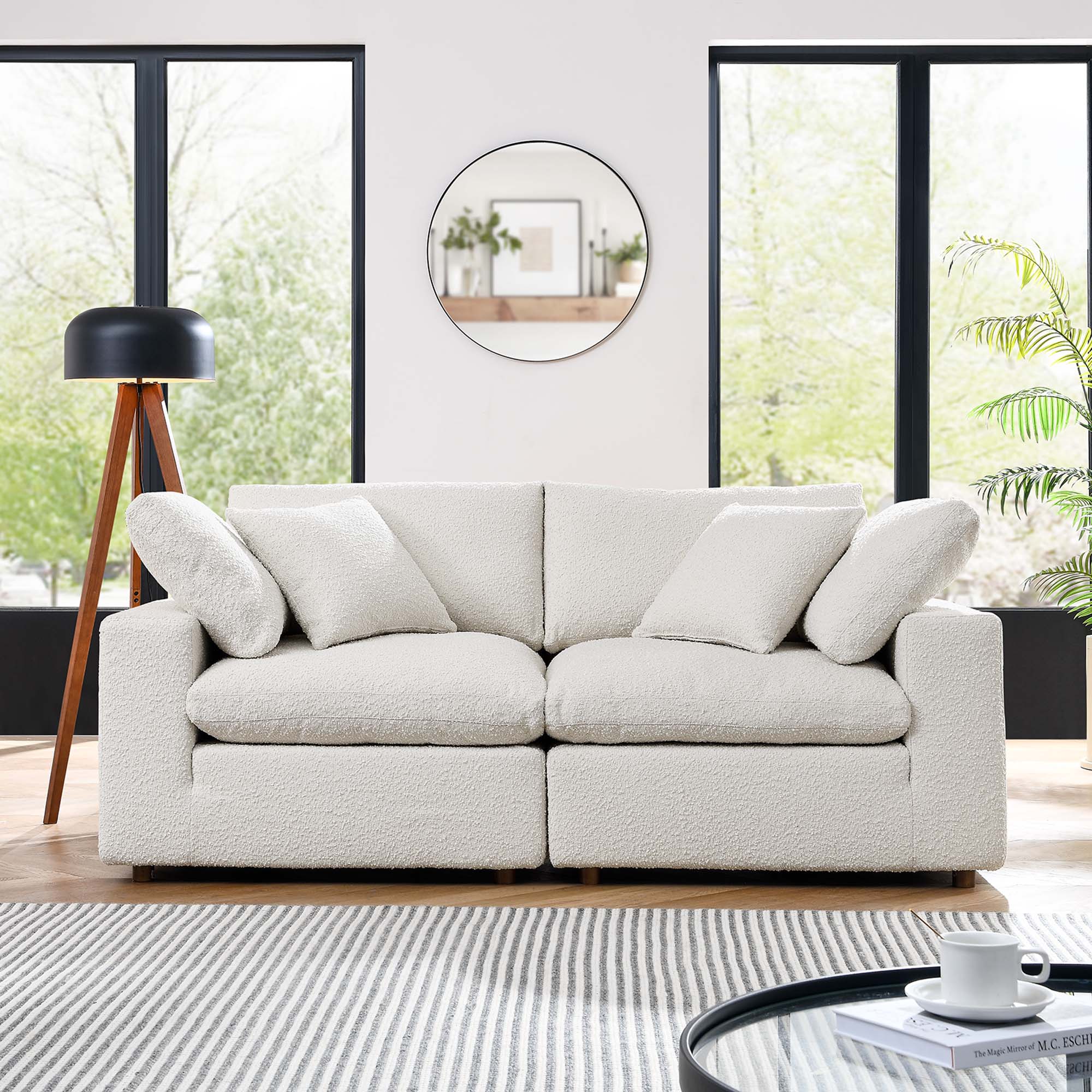 Commix Down Filled Overstuffed Boucle Fabric Loveseat - Ivory