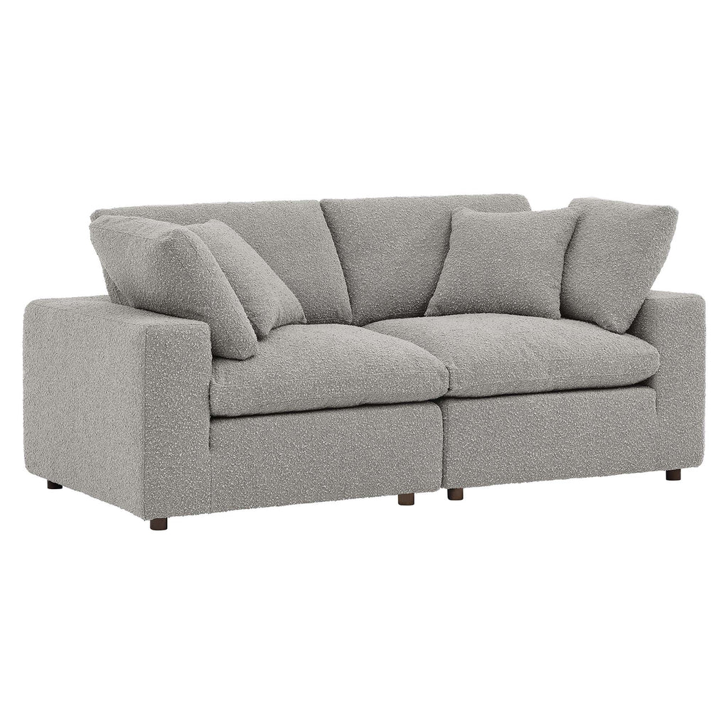 Commix Down Filled Overstuffed Boucle Fabric Loveseat - Light Gray
