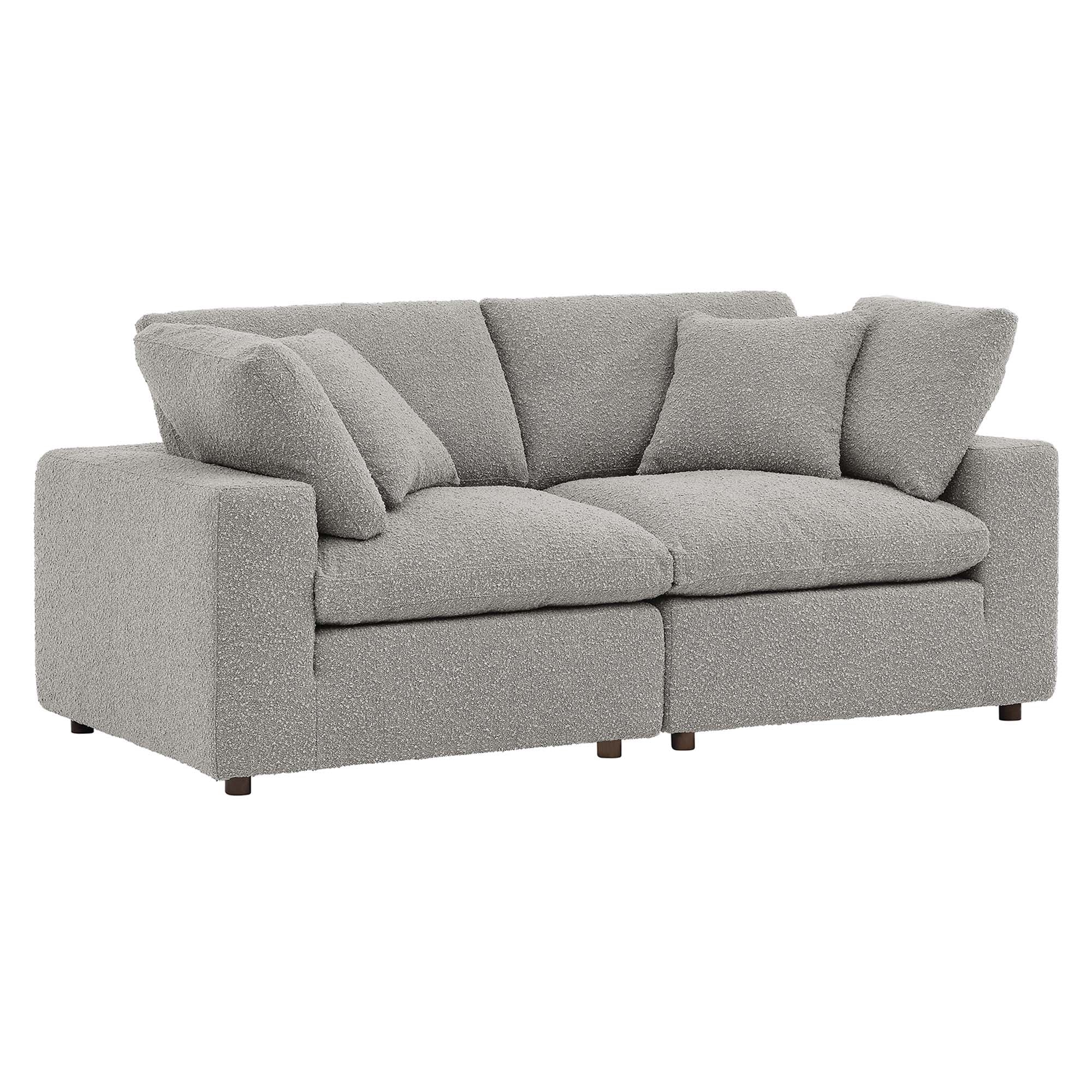 Commix Down Filled Overstuffed Boucle Fabric Loveseat - Light Gray