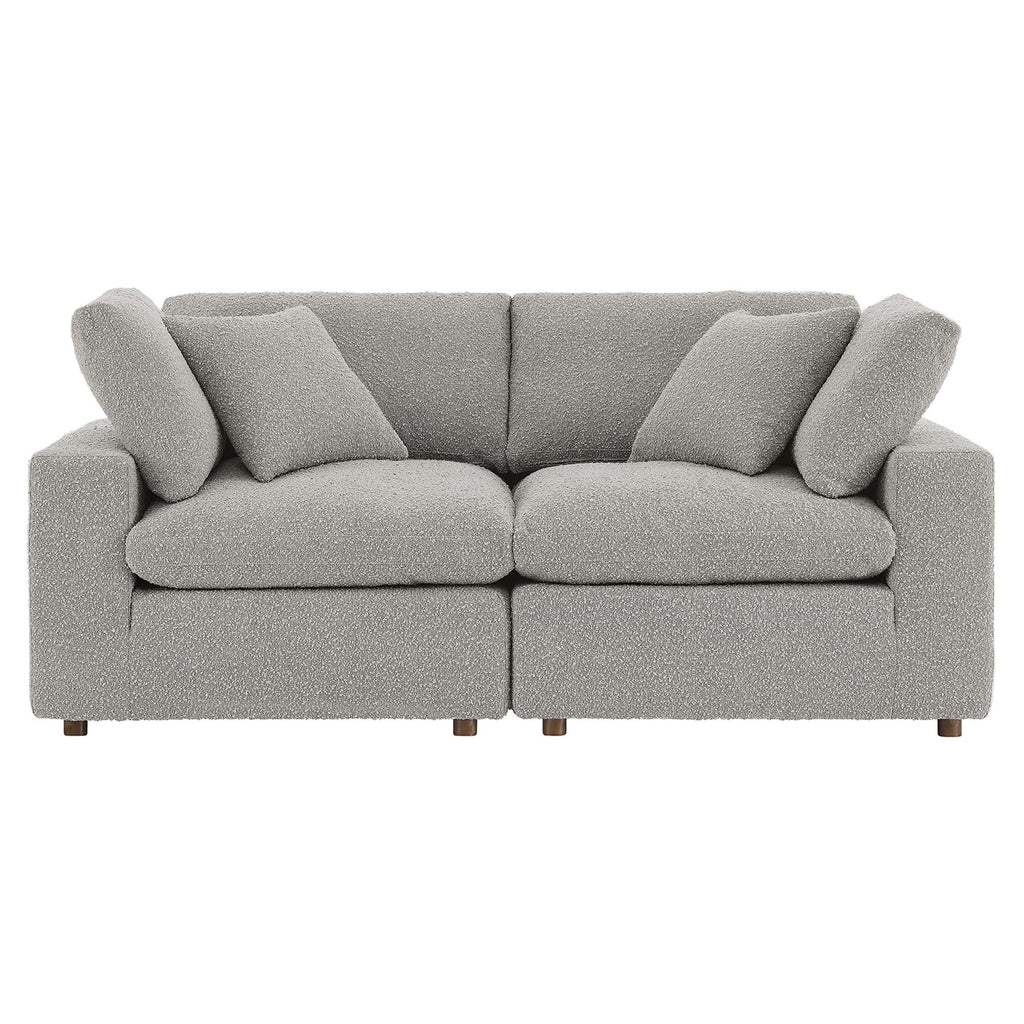 Commix Down Filled Overstuffed Boucle Fabric Loveseat - Light Gray